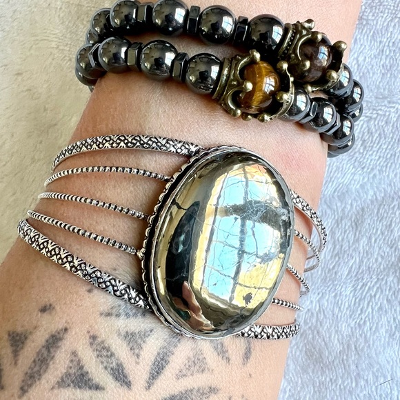 925 Abundance Pyrite Bracelet Cuff - Picture 4 of 10